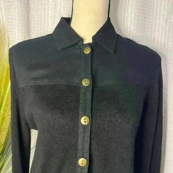 Pierre Cardin Women’s M Linen Button-Front Combo Black Sweater Shirt Jacket - Picture 2 of 10